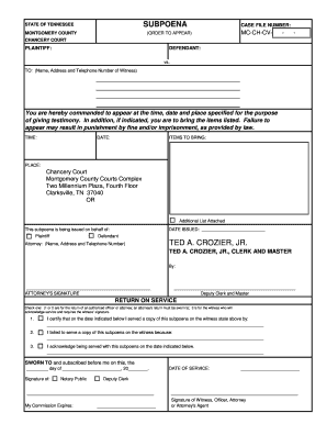 Tennessee Subpoena Form