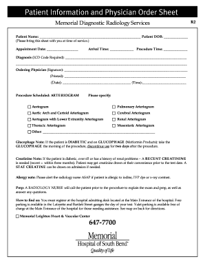 Memorial Diagnostic Radiology Services Appointment Form