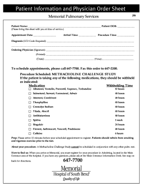 Memorial Pulmonary Services P9 Form