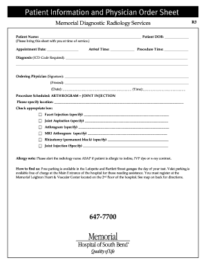 Memorial Diagnostic Radiology Services Appointment Form