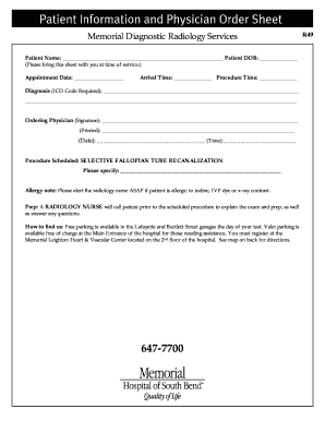 Memorial Diagnostic Radiology Appointment Form