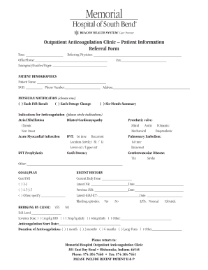Outpatient Anticoagulation Clinic Referral Form