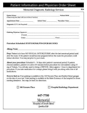 Memorial Diagnostic Radiology Hysterosalpingogram Form