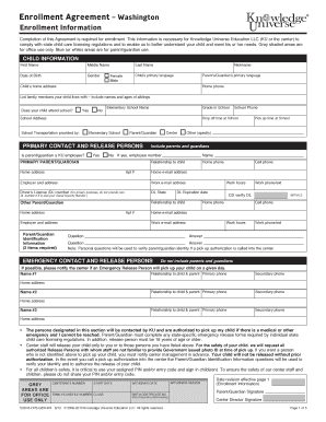 Washington Child Enrollment Agreement