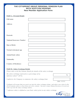 CitySprint Personal Pension Plan Application