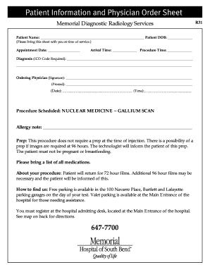 Memorial Diagnostic Radiology Services R31 Form