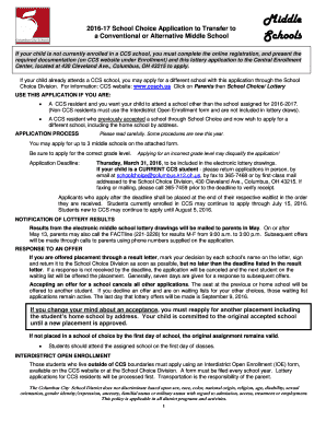 2016-17 Columbus City Schools Middle School Choice Application