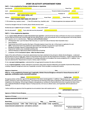 Ohio Sport Activity Appointment Form