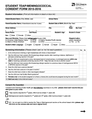 Student TDAP/Meningococcal Consent Form