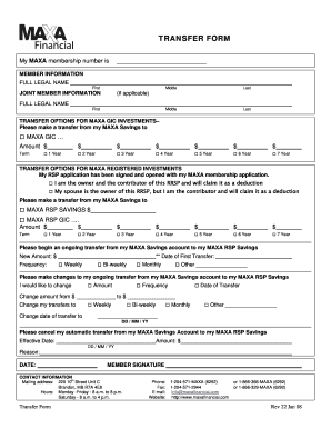 MAXA Transfer Form