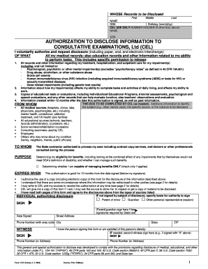 Authorization to Disclose Medical Information to CEL