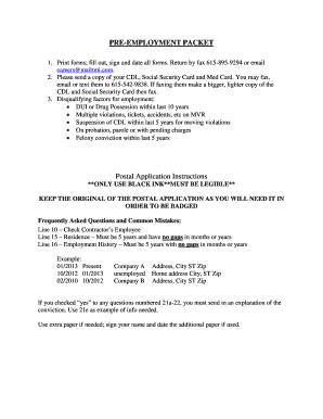 USPS Contractor Pre-Employment Packet