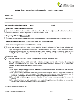 Authorship Originality and Copyright Transfer Agreement