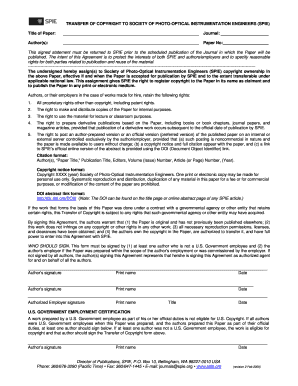 Copyright Transfer Agreement for SPIE