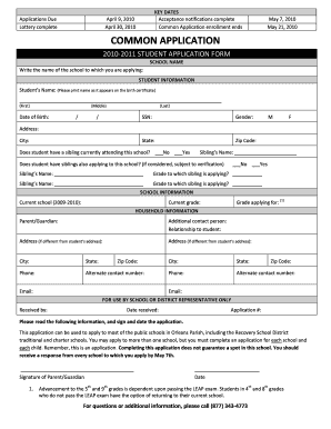 2010-2011 Student Application Form