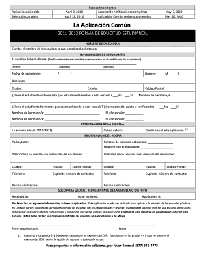 La Aplicación Común 2011-2012 FORMA DE SOLICITUD ESTUDIANDIL