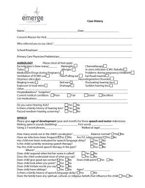 Audiology Speech Occupational Therapy Case History Form