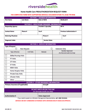 Home Health Care Preauthorization Request Form