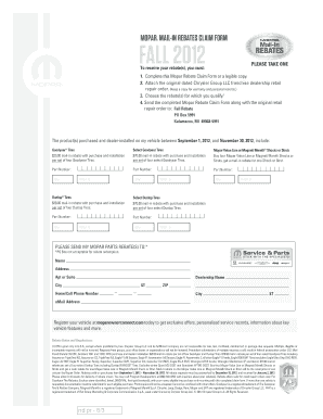 Mopar Mail-In Rebate Claim Form