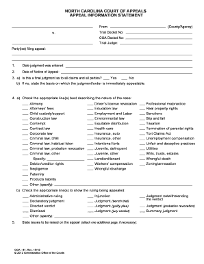 North Carolina Appeal Information Statement