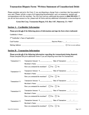 Transaction Dispute Form