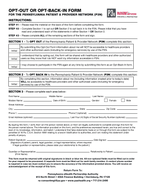 Pennsylvania Patient & Provider Network Opt-Out Form
