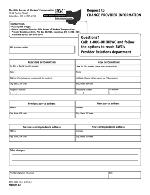 Ohio Workers' Compensation Provider Information Change Form