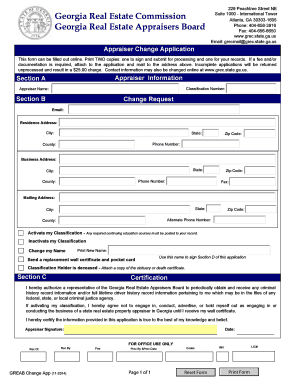 Georgia Real Estate Appraiser Change Application