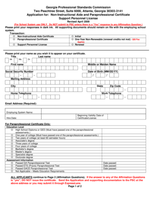 Georgia Non-Instructional Aide and Paraprofessional Certificate Application