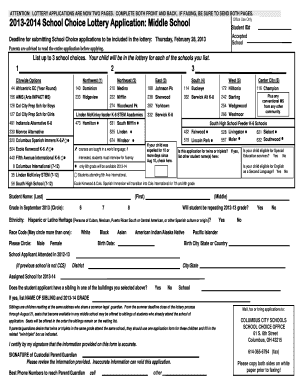 Middle School Choice Lottery Application
