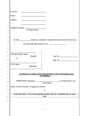 Answer to Complaint for Divorce and Counterclaim