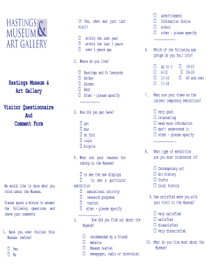 Visitor Questionnaire Comment Form