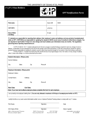 OPT Notification Form