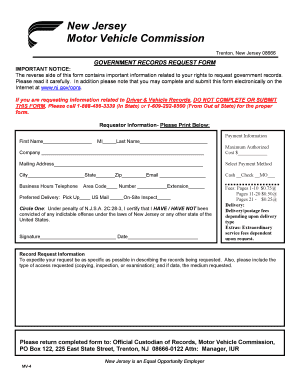 New Jersey Government Records Request Form