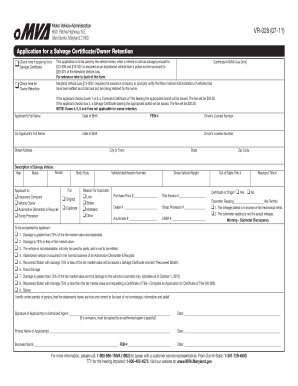 Maryland Salvage Certificate Application