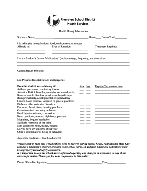 Student Health History Form