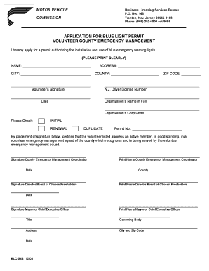 New Jersey Blue Light Permit Application