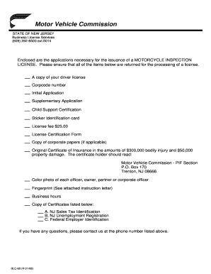 New Jersey Motorcycle Inspection License Application