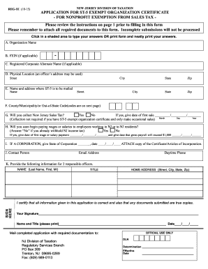 New Jersey ST-5 Exempt Organization Certificate Application