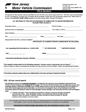 New Jersey Title Search Request Form DO-22A