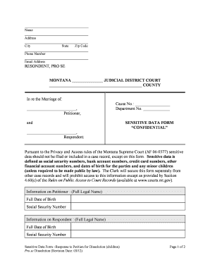 Sensitive Data Form - Response to Petition for Dissolution (Children)