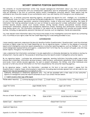 Security Sensitive Position Questionnaire