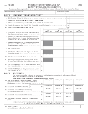 NJ-2210 Underpayment of Estimated Tax Form