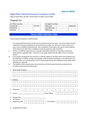 Travel Prime Proposal Form