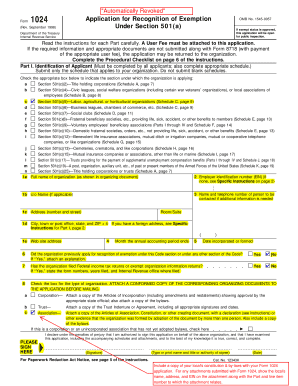 IRS Form 1024 Application for Recognition of Exemption