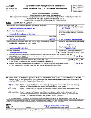 Form 1023 Application for Tax Exemption