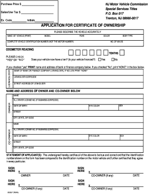 New Jersey Dealer Out of Business Title Application