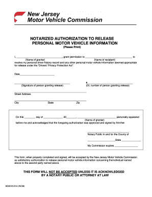Notarized Authorization to Release Personal Motor Vehicle Information