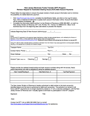 New Jersey EFT Program Revision Request