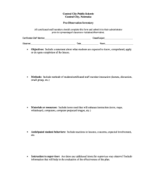 Pre-Observation Inventory Form